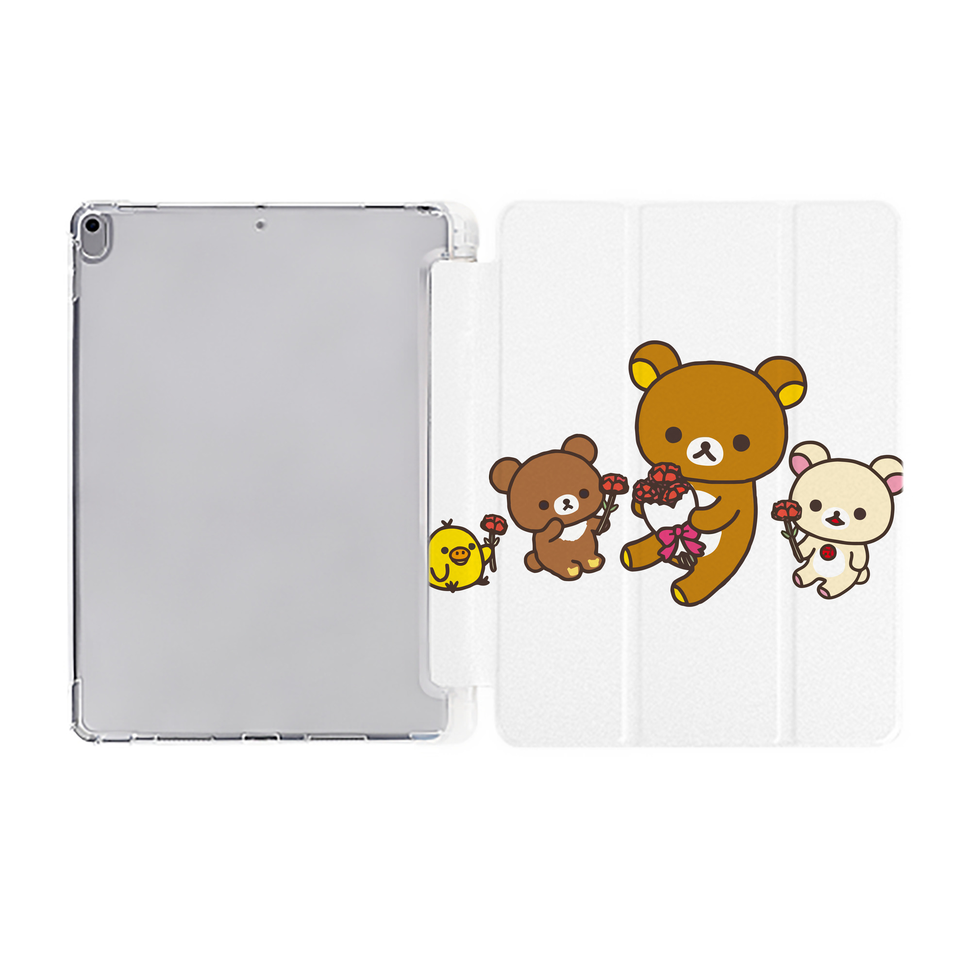 （画像用） リラックマ リラックマ キイロイトリ Rilakkuma Korilakkuma Kiiroitori IPad ケース ペン収納付き 三つ折りスタンド PUレザー×シリコン 対応機種9.5/10.5/10.9インチ